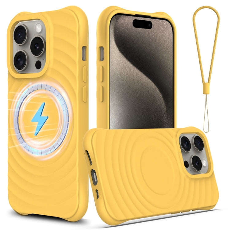 For iPhone 13 Pro Max Wave Texture MagSafe Magnetic Liquid Silicone Phone Case(Yellow) - iPhone 13 Pro Max Cases by buy2fix | Online Shopping UK | buy2fix