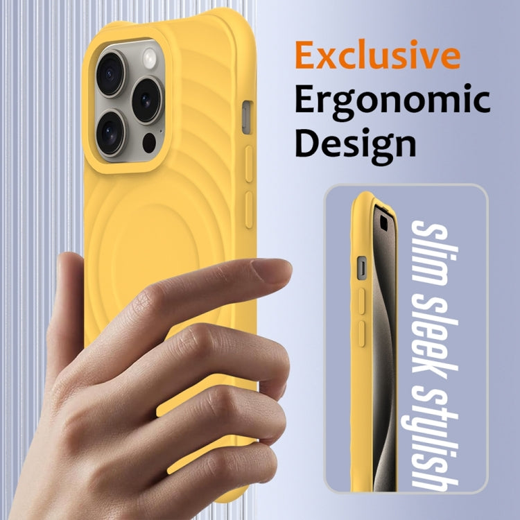 For iPhone 12 Pro Max Wave Texture MagSafe Magnetic Liquid Silicone Phone Case(Yellow) - iPhone 12 Pro Max Cases by buy2fix | Online Shopping UK | buy2fix