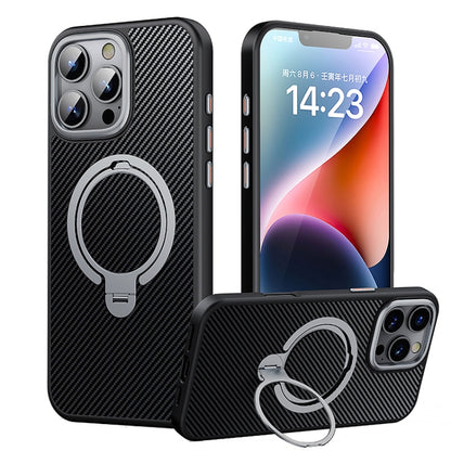 For iPhone 16 Pro Max Double Ring MagSafe Holder Carbon Fiber Phone Case(Silver) - iPhone 16 Pro Max Cases by buy2fix | Online Shopping UK | buy2fix