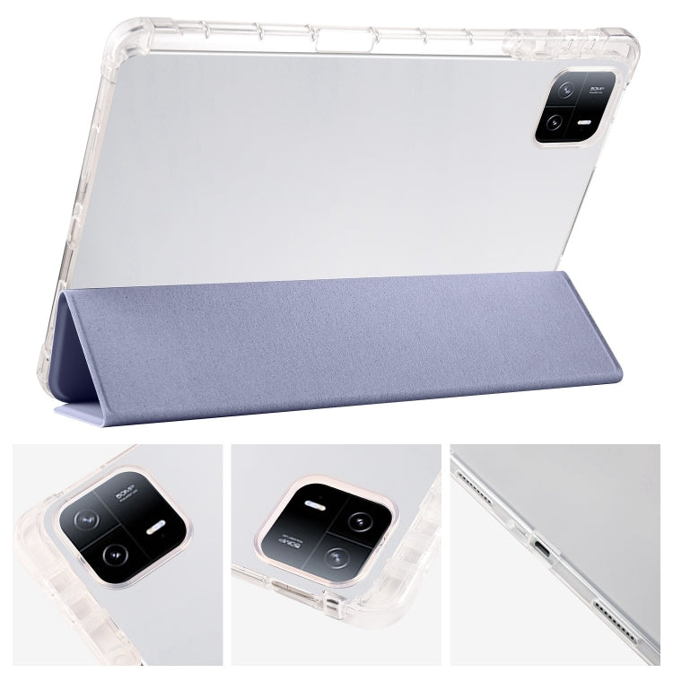 For iPad Pro 13 2024 3-fold Clear TPU Smart Leather Tablet Case with Pen Slot(Lavender Purple) - iPad Pro 13 2024 Cases by buy2fix | Online Shopping UK | buy2fix