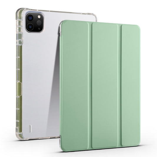 For iPad Pro 11 2024 3-fold Clear TPU Smart Leather Tablet Case with Pen Slot(Green) - iPad Pro 11 2024 Cases by buy2fix | Online Shopping UK | buy2fix