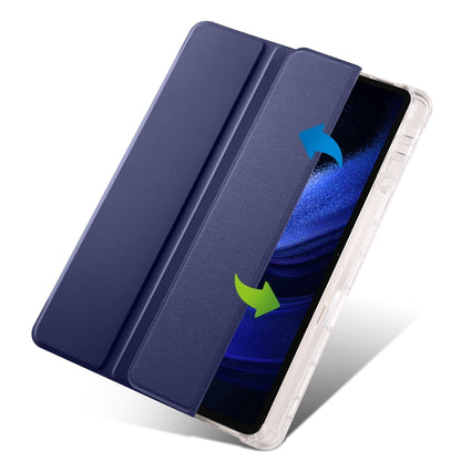 For iPad Pro 11 2024 3-fold Clear TPU Smart Leather Tablet Case with Pen Slot(Dark Blue) - iPad Pro 11 2024 Cases by buy2fix | Online Shopping UK | buy2fix