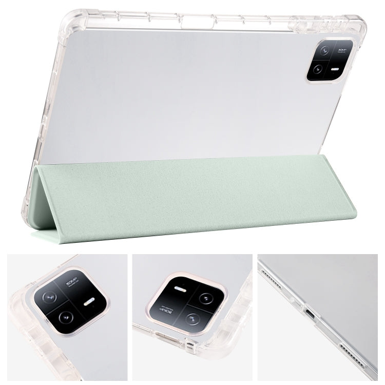 For iPad Air 13 2024 3-fold Clear TPU Smart Leather Tablet Case with Pen Slot(Light Green) - iPad Air 13 2024 Cases by buy2fix | Online Shopping UK | buy2fix