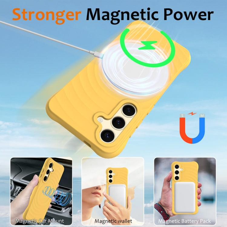 For Samsung Galaxy S25+ 5G Wave Texture MagSafe Magnetic Liquid Silicone Phone Case(Yellow) - Galaxy S25+ 5G Cases by buy2fix | Online Shopping UK | buy2fix