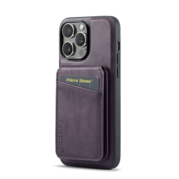 For iPhone 15 Pro Max Fierre Shann Oil Wax Cow Leather Magnetic Card Holder Phone Case(Purple) - iPhone 15 Pro Max Cases by FIERRE SHANN | Online Shopping UK | buy2fix