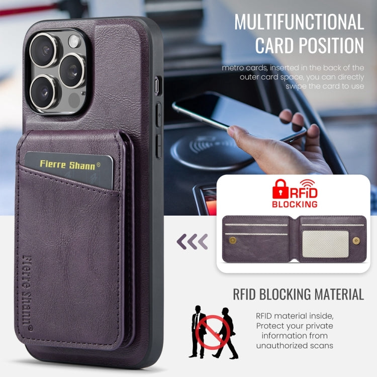 For iPhone 15 Pro Max Fierre Shann Oil Wax Cow Leather Magnetic Card Holder Phone Case(Purple) - iPhone 15 Pro Max Cases by FIERRE SHANN | Online Shopping UK | buy2fix