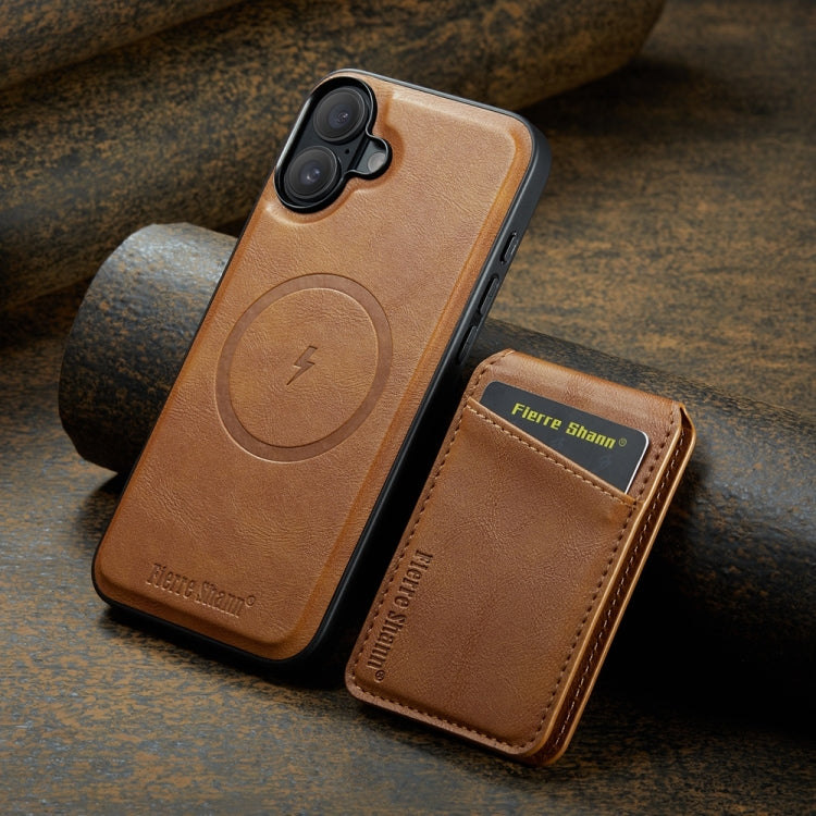 For iPhone 16 Fierre Shann Oil Wax Cow Leather Magnetic Card Holder Phone Case(Brown) - iPhone 16 Cases by FIERRE SHANN | Online Shopping UK | buy2fix