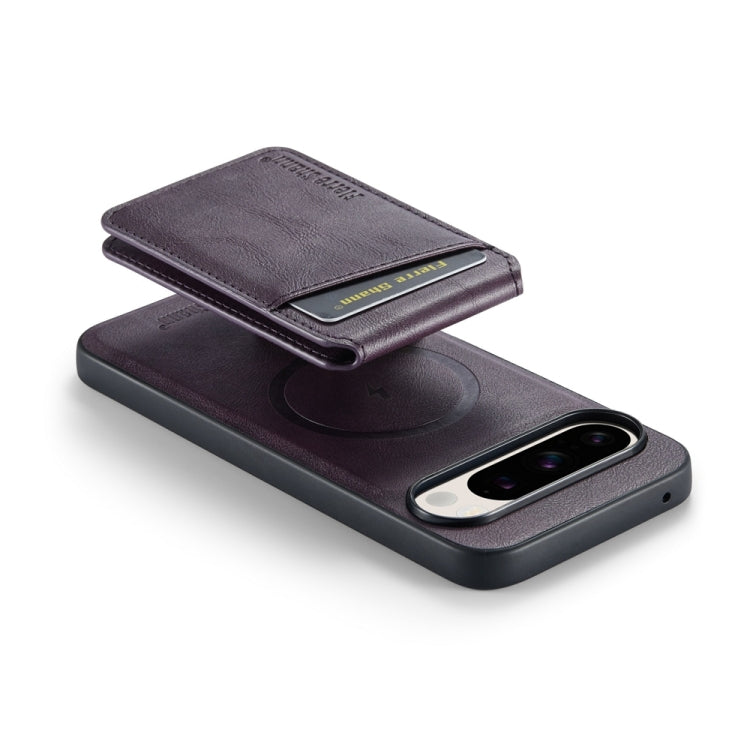 For Google Pixel 9 Pro Fierre Shann Oil Wax Cow Leather Magnetic Card Holder Phone Case(Purple) - Google Cases by FIERRE SHANN | Online Shopping UK | buy2fix