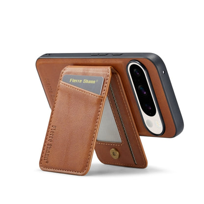 For Google Pixel 9 Fierre Shann Oil Wax Cow Leather Magnetic Card Holder Phone Case(Brown) - Google Cases by FIERRE SHANN | Online Shopping UK | buy2fix