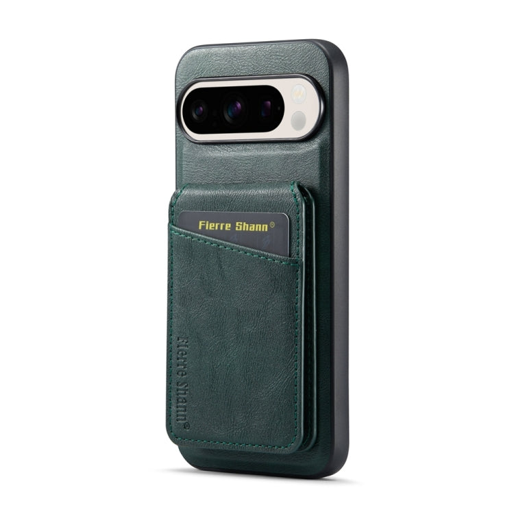 For Google Pixel 9 Fierre Shann Oil Wax Cow Leather Magnetic Card Holder Phone Case(Green) - Google Cases by FIERRE SHANN | Online Shopping UK | buy2fix