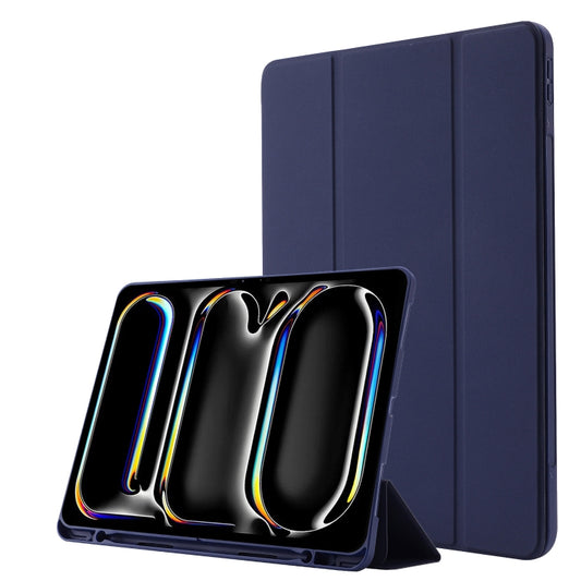 For iPad Pro 13 2024 Skin Feel Tri-fold Leather Tablet Case with Pen Slot(Dark Blue) - iPad Pro 13 2024 Cases by buy2fix | Online Shopping UK | buy2fix