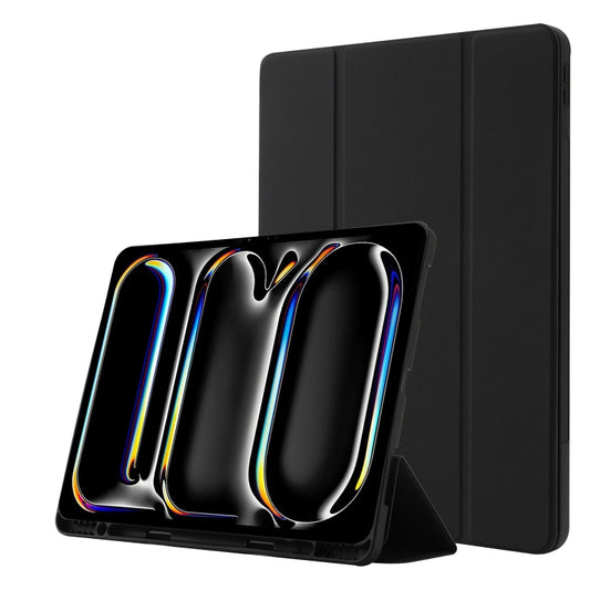 For iPad Pro 13 2024 Skin Feel Tri-fold Leather Tablet Case with Pen Slot(Black) - iPad Pro 13 2024 Cases by buy2fix | Online Shopping UK | buy2fix