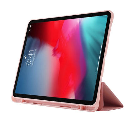 For iPad Air 11 2024 Skin Feel Tri-fold Leather Tablet Case with Pen Slot(Pink) - iPad Air 11 2024 Cases by buy2fix | Online Shopping UK | buy2fix