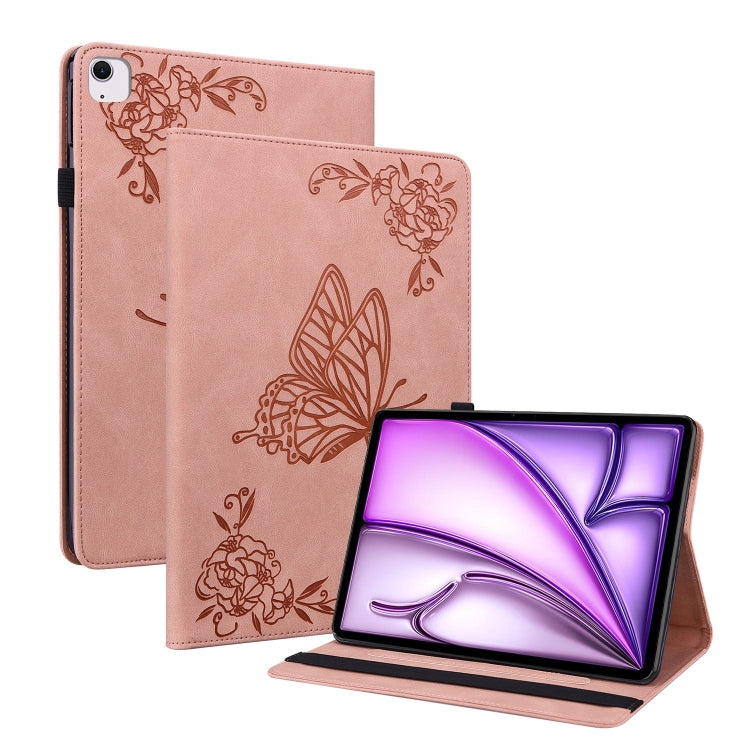 For iPad Air 11 2024 Butterfly Flower Embossed Leather Tablet Case(Rose Gold) - iPad Air 11 2024 Cases by buy2fix | Online Shopping UK | buy2fix