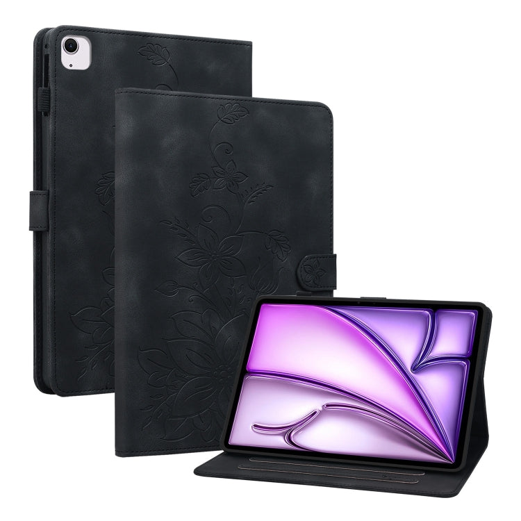 For iPad Air 13 2024 Lily Embossed Leather Smart Tablet Case(Black) - iPad Air 13 2024 Cases by buy2fix | Online Shopping UK | buy2fix