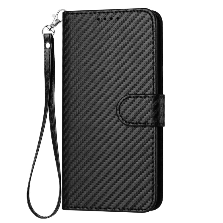 For iPhone SE 2024 YX0070 Carbon Fiber Buckle Leather Phone Case with Lanyard(Black) - More iPhone Cases by buy2fix | Online Shopping UK | buy2fix