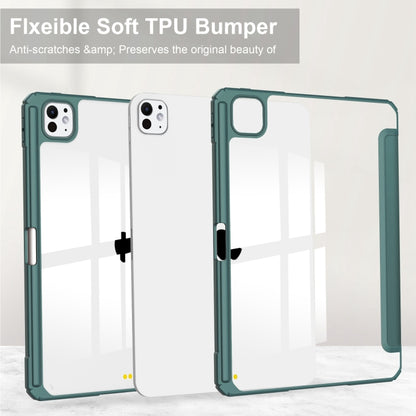 For iPad Pro 11 2024 Pure Color 3-fold Clear TPU Smart Leather Tablet Case(Dark Green) - iPad Pro 11 2024 Cases by buy2fix | Online Shopping UK | buy2fix