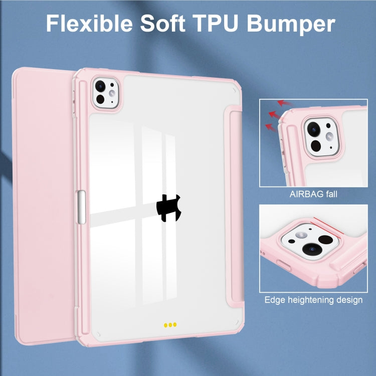 For iPad Pro 13 2024 Pure Color 3-fold Clear TPU Smart Leather Tablet Case(Pink) - iPad Pro 13 2024 Cases by buy2fix | Online Shopping UK | buy2fix