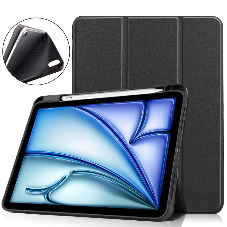 For iPad Air 11 2024 / 2025 Custer TPU Pure Color 3-Fold Holder Smart Leather Tablet Case(Black) - iPad Air 11 2025 / 2024 Cases by buy2fix | Online Shopping UK | buy2fix