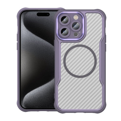 For iPhone 15 Pro Carbon Fiber Texture MagSafe Translucent Phone Case(Purple) - iPhone 15 Pro Cases by buy2fix | Online Shopping UK | buy2fix