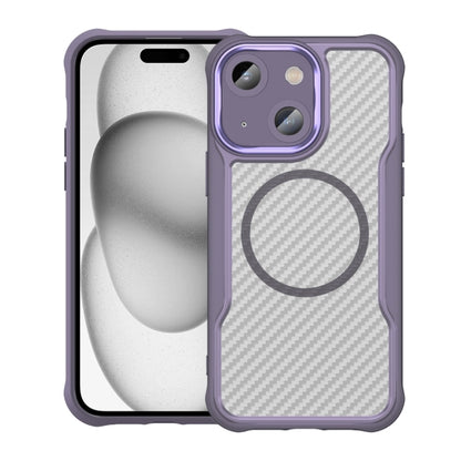 For iPhone 15 Carbon Fiber Texture MagSafe Translucent Phone Case(Purple) - iPhone 15 Cases by buy2fix | Online Shopping UK | buy2fix