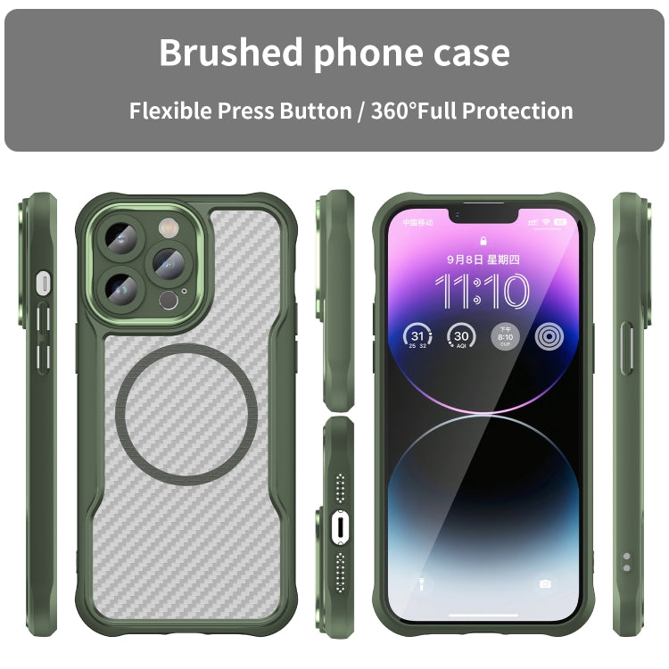 For iPhone 14 Pro Max Carbon Fiber Texture MagSafe Translucent Phone Case(Green) - iPhone 14 Pro Max Cases by buy2fix | Online Shopping UK | buy2fix