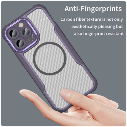 For iPhone 12 Carbon Fiber Texture MagSafe Translucent Phone Case(Purple) - iPhone 12 / 12 Pro Cases by buy2fix | Online Shopping UK | buy2fix