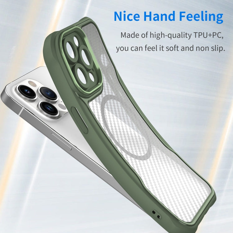 For iPhone 12 Pro Max Carbon Fiber Texture MagSafe Translucent Phone Case(Green) - iPhone 12 Pro Max Cases by buy2fix | Online Shopping UK | buy2fix