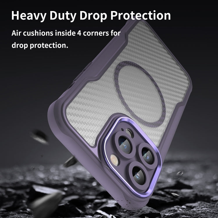 For iPhone 11 Carbon Fiber Texture MagSafe Translucent Phone Case(Purple) - iPhone 11 Cases by buy2fix | Online Shopping UK | buy2fix