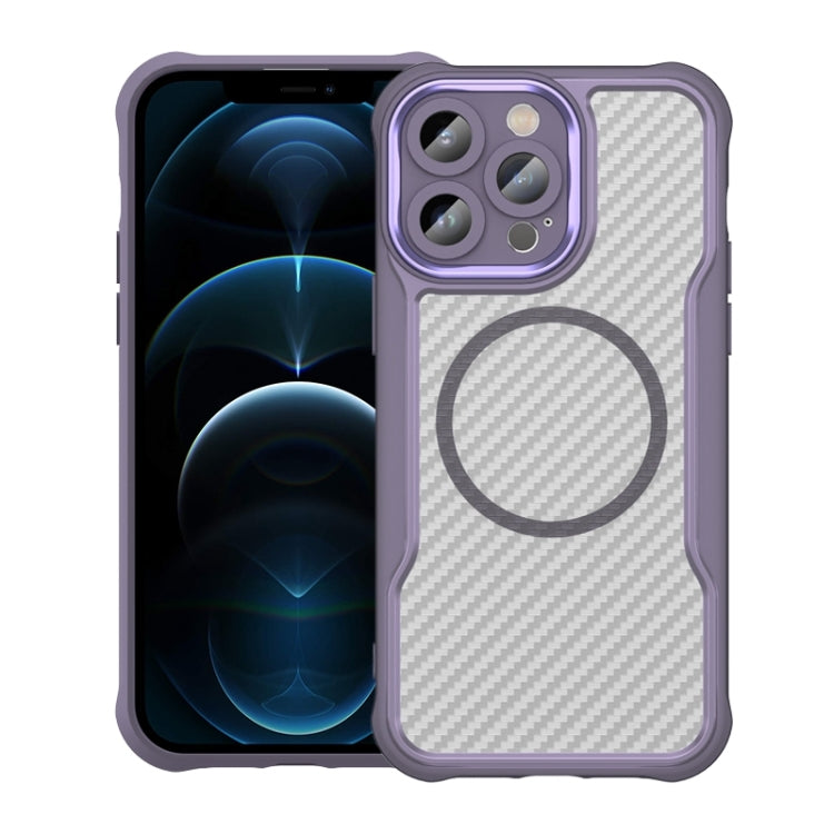 For iPhone 12 Pro Carbon Fiber Texture MagSafe Translucent Phone Case(Purple) - iPhone 12 / 12 Pro Cases by buy2fix | Online Shopping UK | buy2fix