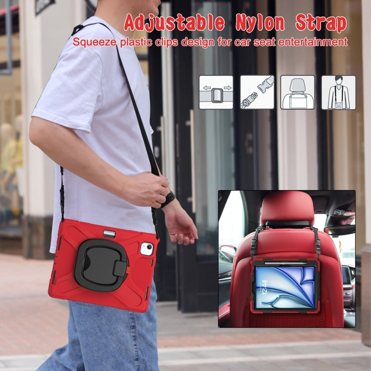 For iPad Air 11 2024 Silicone Hybrid PC Tablet Case with Holder & Shoulder Strap(Red) - iPad Air 11 2024 Cases by buy2fix | Online Shopping UK | buy2fix