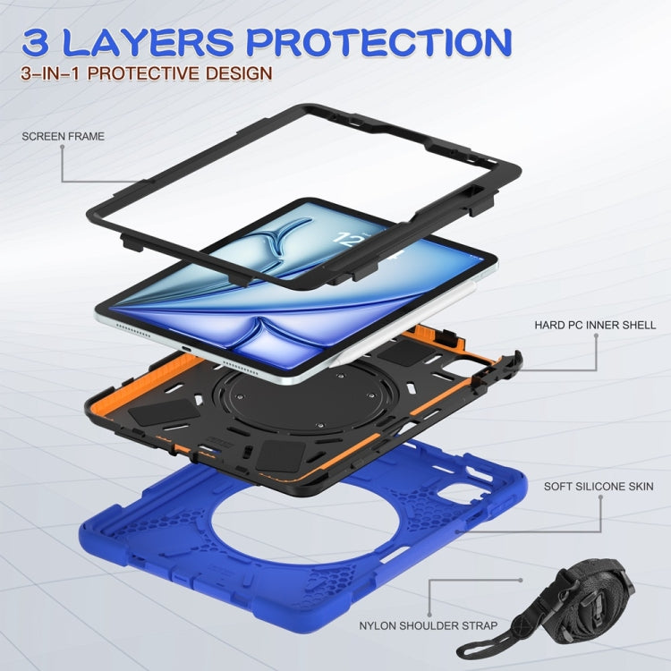 For iPad Air 11 2024 Silicone Hybrid PC Tablet Case with Holder & Shoulder Strap(Blue) - iPad Air 11 2024 Cases by buy2fix | Online Shopping UK | buy2fix