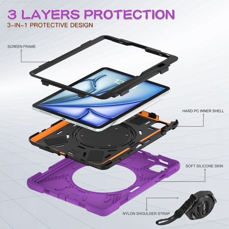 For iPad Air 11 2024 Silicone Hybrid PC Tablet Case with Holder & Shoulder Strap(Purple) - iPad Air 11 2024 Cases by buy2fix | Online Shopping UK | buy2fix