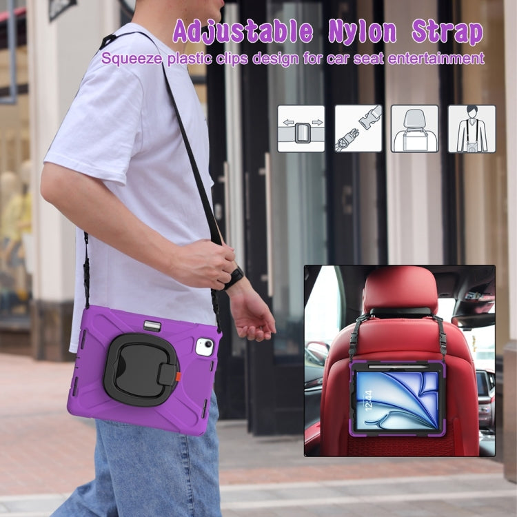 For iPad Air 11 2024 Silicone Hybrid PC Tablet Case with Holder & Shoulder Strap(Purple) - iPad Air 11 2024 Cases by buy2fix | Online Shopping UK | buy2fix