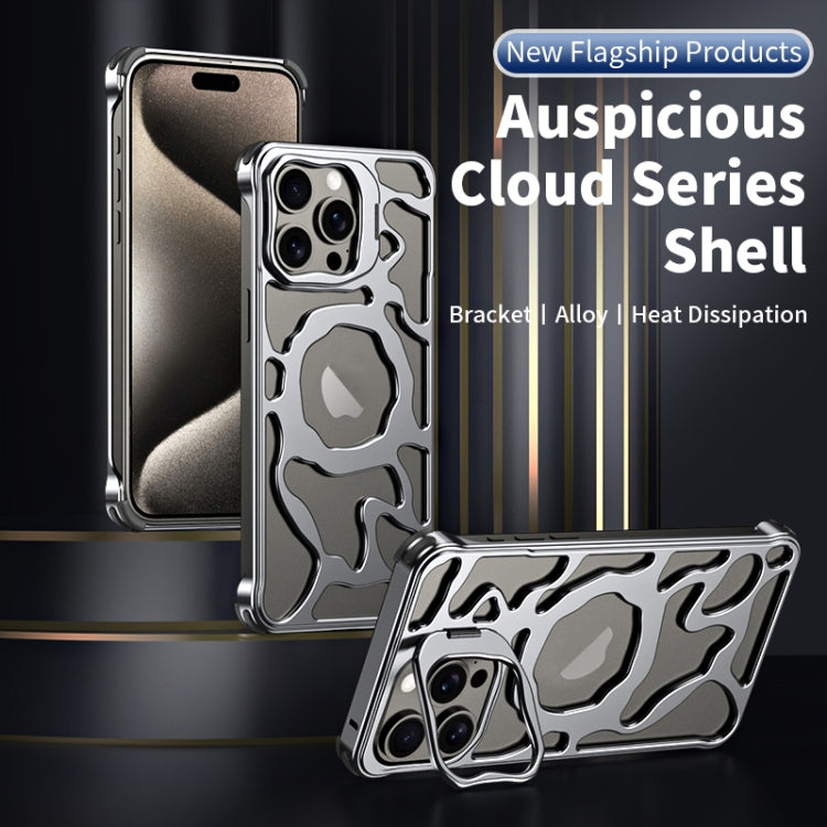 For iPhone 16 Pro Auspicious Cloud Series MagSafe Metal Phone Case with Bracket(Grey) - iPhone 16 Pro Cases by buy2fix | Online Shopping UK | buy2fix