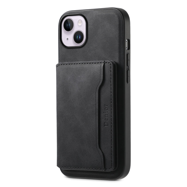 For iPhone 14 Plus Denior D13 Retro Texture Leather MagSafe Card Bag Phone Case(Black) - iPhone 14 Plus Cases by Denior | Online Shopping UK | buy2fix