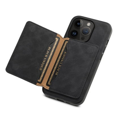 For iPhone 14 Pro Denior D13 Retro Texture Leather MagSafe Card Bag Phone Case(Black) - iPhone 14 Pro Cases by Denior | Online Shopping UK | buy2fix