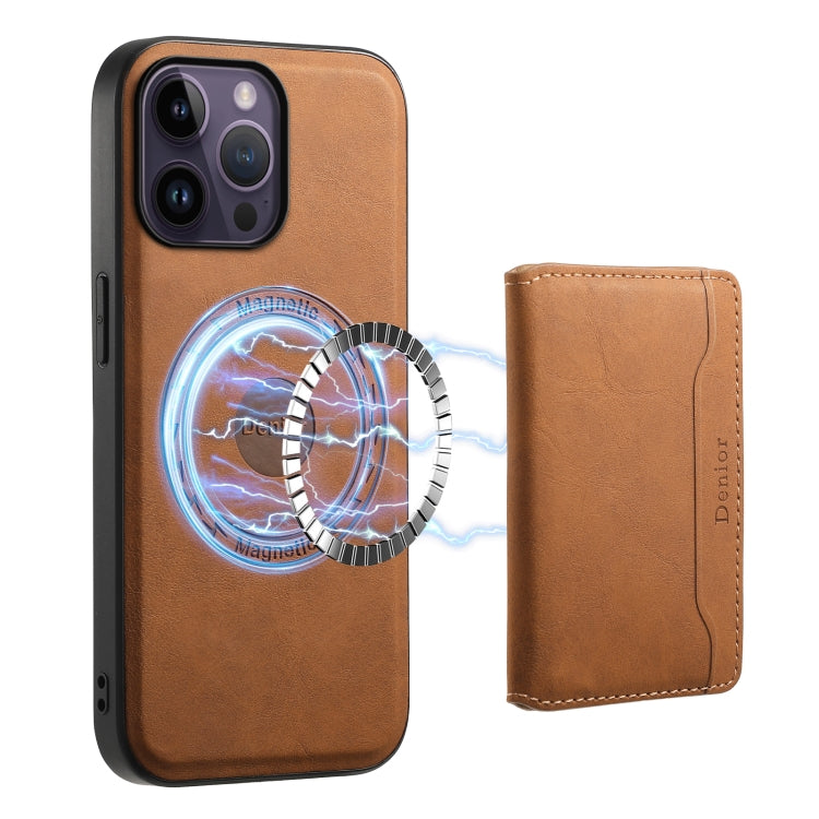 For iPhone 14 Pro Max Denior D13 Retro Texture Leather MagSafe Card Bag Phone Case(Brown) - iPhone 14 Pro Max Cases by Denior | Online Shopping UK | buy2fix