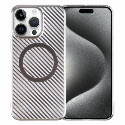 For iPhone 15 Pro Max 6D Plated Carbon Fiber Clear Magsafe PC Phone Case(Titanium Grey) - iPhone 15 Pro Max Cases by buy2fix | Online Shopping UK | buy2fix