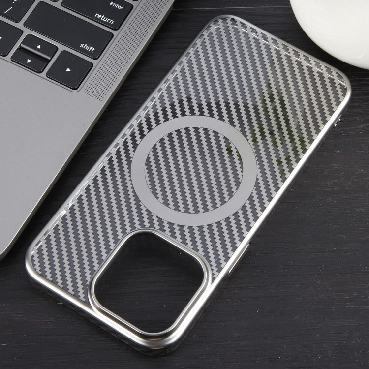 For iPhone 14 Plus 6D Plated Carbon Fiber Clear Magsafe PC Phone Case(Titanium Grey) - iPhone 14 Plus Cases by buy2fix | Online Shopping UK | buy2fix