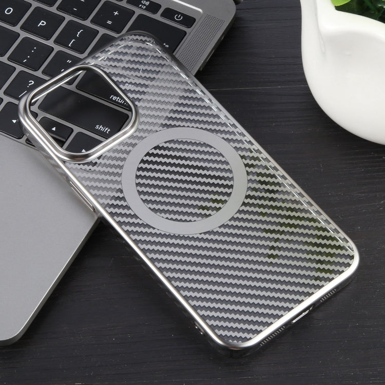 For iPhone 12 6D Plated Carbon Fiber Clear Magsafe PC Phone Case(Titanium Grey) - iPhone 12 / 12 Pro Cases by buy2fix | Online Shopping UK | buy2fix