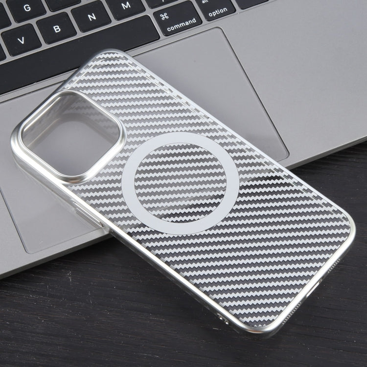 For iPhone 12 Pro 6D Plated Carbon Fiber Clear Magsafe PC Phone Case(Starlight Silver) - iPhone 12 / 12 Pro Cases by buy2fix | Online Shopping UK | buy2fix