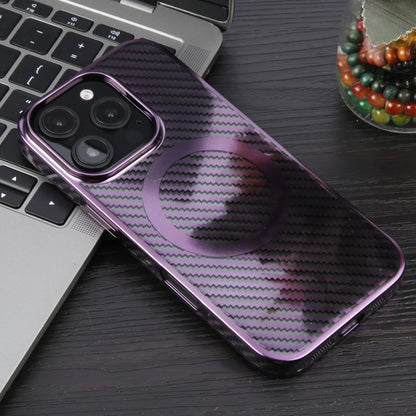 For iPhone 16 Pro 6D Plated Carbon Fiber Clear Magsafe PC Phone Case(Aurora Purple) - iPhone 16 Pro Cases by buy2fix | Online Shopping UK | buy2fix