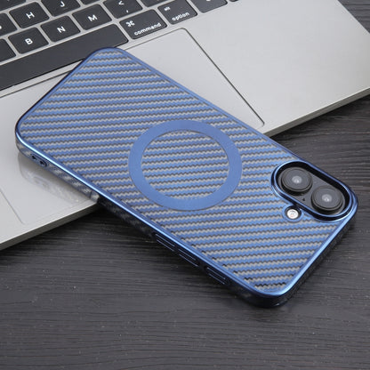 For iPhone 16 6D Plated Carbon Fiber Clear Magsafe PC Phone Case(Dream Blue) - iPhone 16 Cases by buy2fix | Online Shopping UK | buy2fix