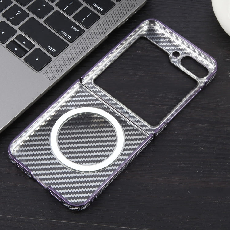 For Samsung Galaxy Z Flip5 6D Plated Carbon Fiber Clear Magsafe PC Phone Case(Aurora Purple) - Galaxy Z Flip5 Cases by buy2fix | Online Shopping UK | buy2fix