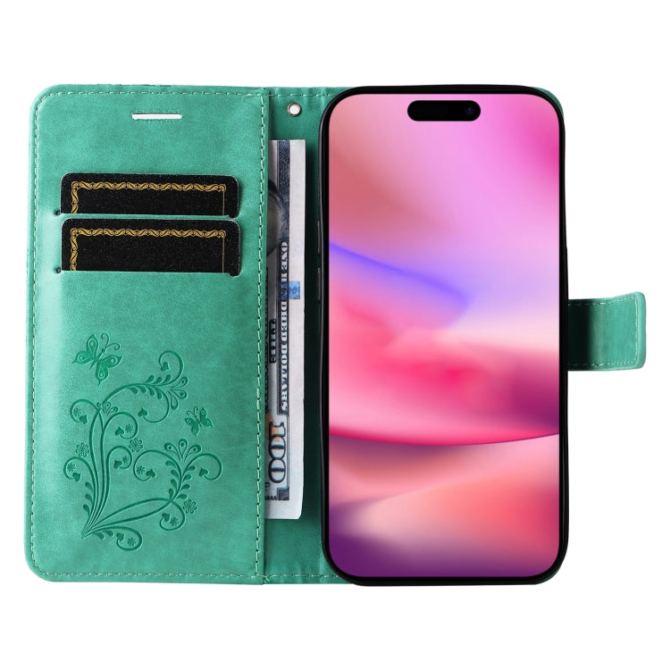 For iPhone 16 3D Butterfly Embossed Pattern Flip Leather Phone Case(Green) - iPhone 16 Cases by buy2fix | Online Shopping UK | buy2fix