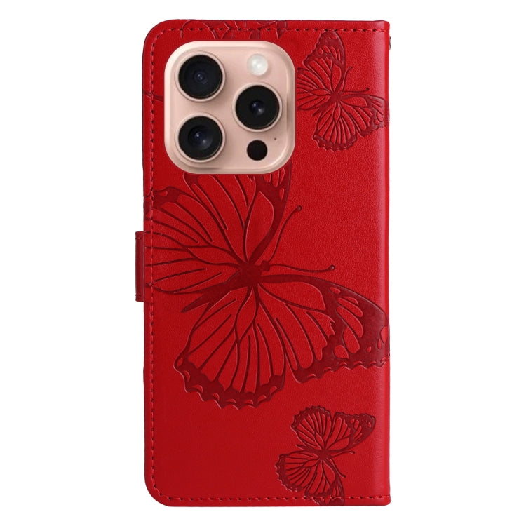 For iPhone 16 Pro 3D Butterfly Embossed Pattern Flip Leather Phone Case(Red) - iPhone 16 Pro Cases by buy2fix | Online Shopping UK | buy2fix