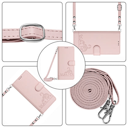 For Google Pixel 9 / 9 Pro Cat Rat Embossed Pattern RFID Leather Phone Case with Lanyard(Pink) - Google Cases by buy2fix | Online Shopping UK | buy2fix