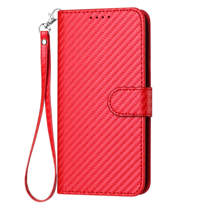 For OnePlus 12 YX0070 Carbon Fiber Buckle Leather Phone Case with Lanyard(Red) - OnePlus Cases by buy2fix | Online Shopping UK | buy2fix