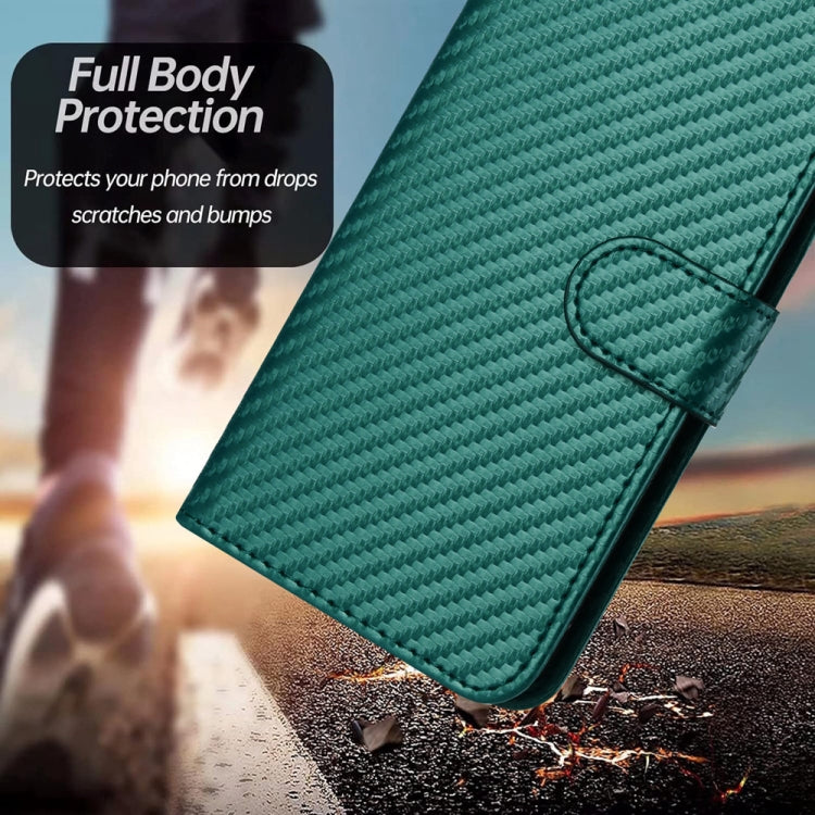 For OnePlus 12 YX0070 Carbon Fiber Buckle Leather Phone Case with Lanyard(Dark Green) - OnePlus Cases by buy2fix | Online Shopping UK | buy2fix